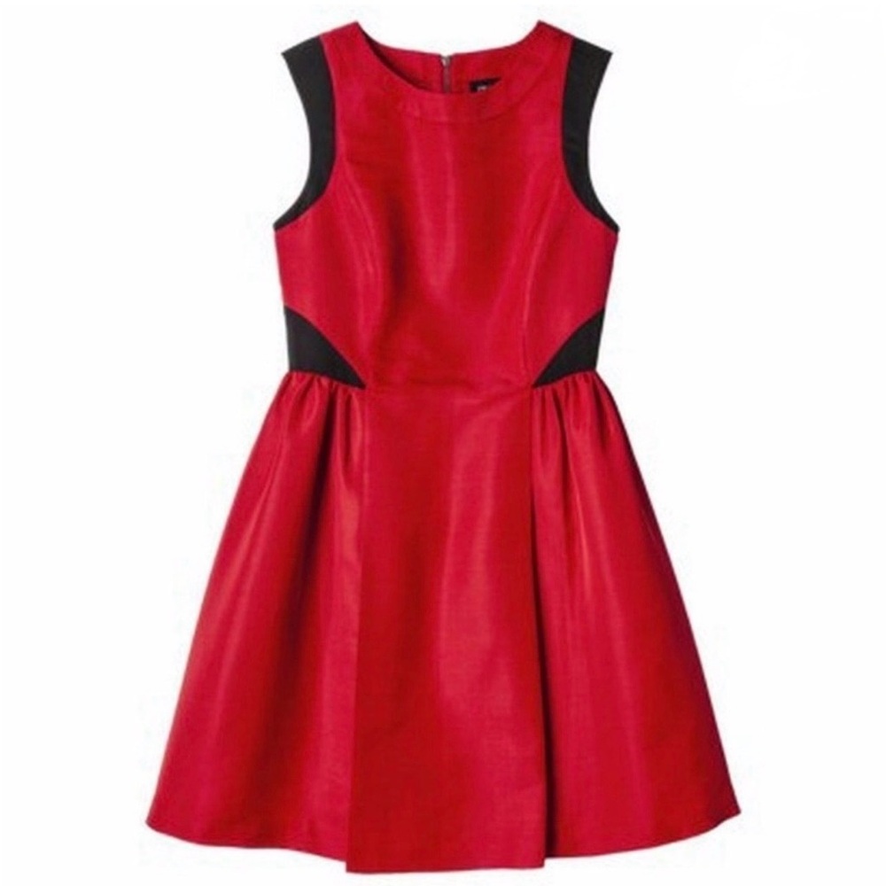 Prabal Gurung Target Red & Black Taffeta Fit & Flare Short Sleeveless Dress - 10